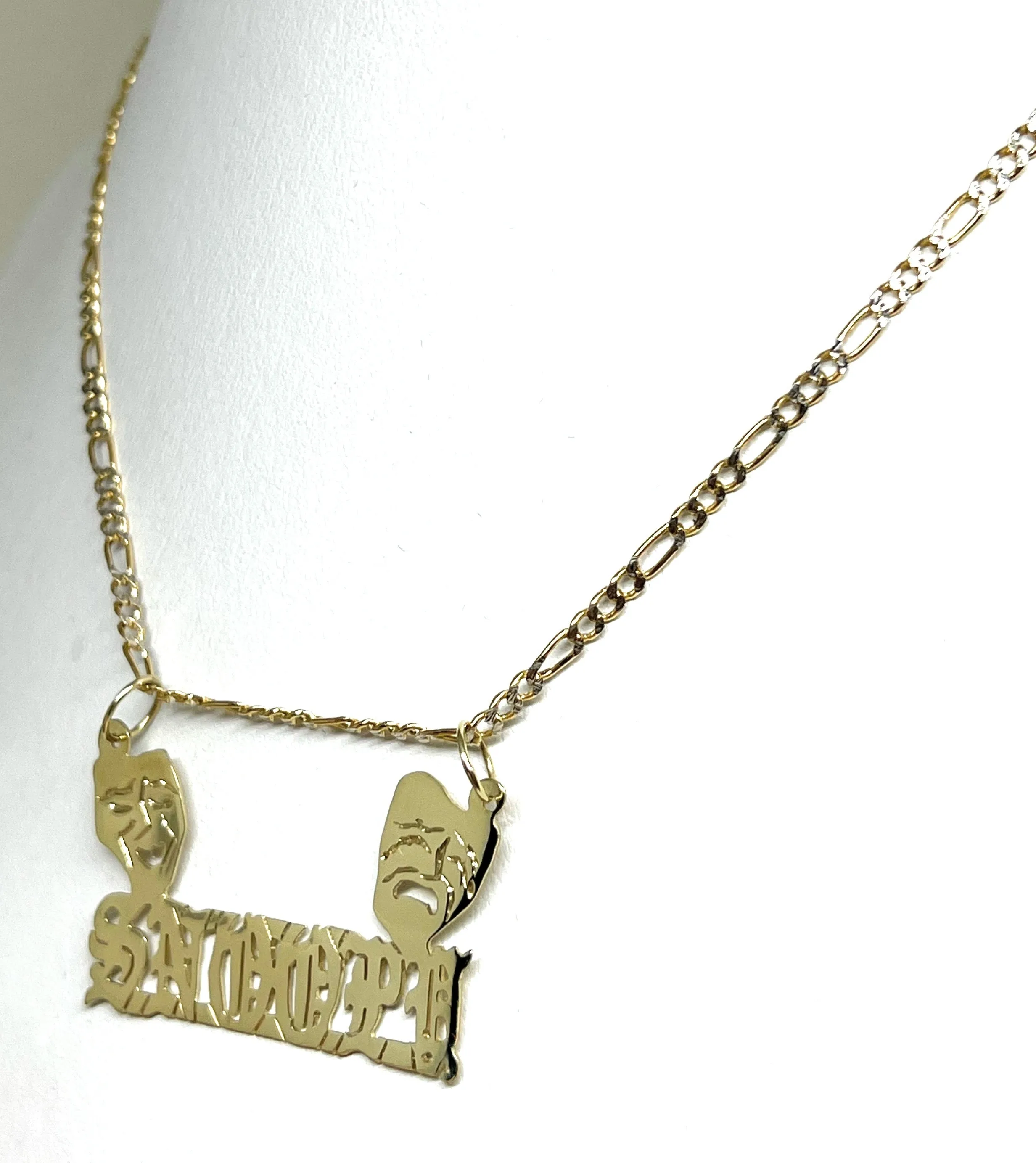 10k Solid Gold Custom SMILE NOW, CRY LATER DRAMA FACE OLD ENGLISH Nameplate Pendant Necklace