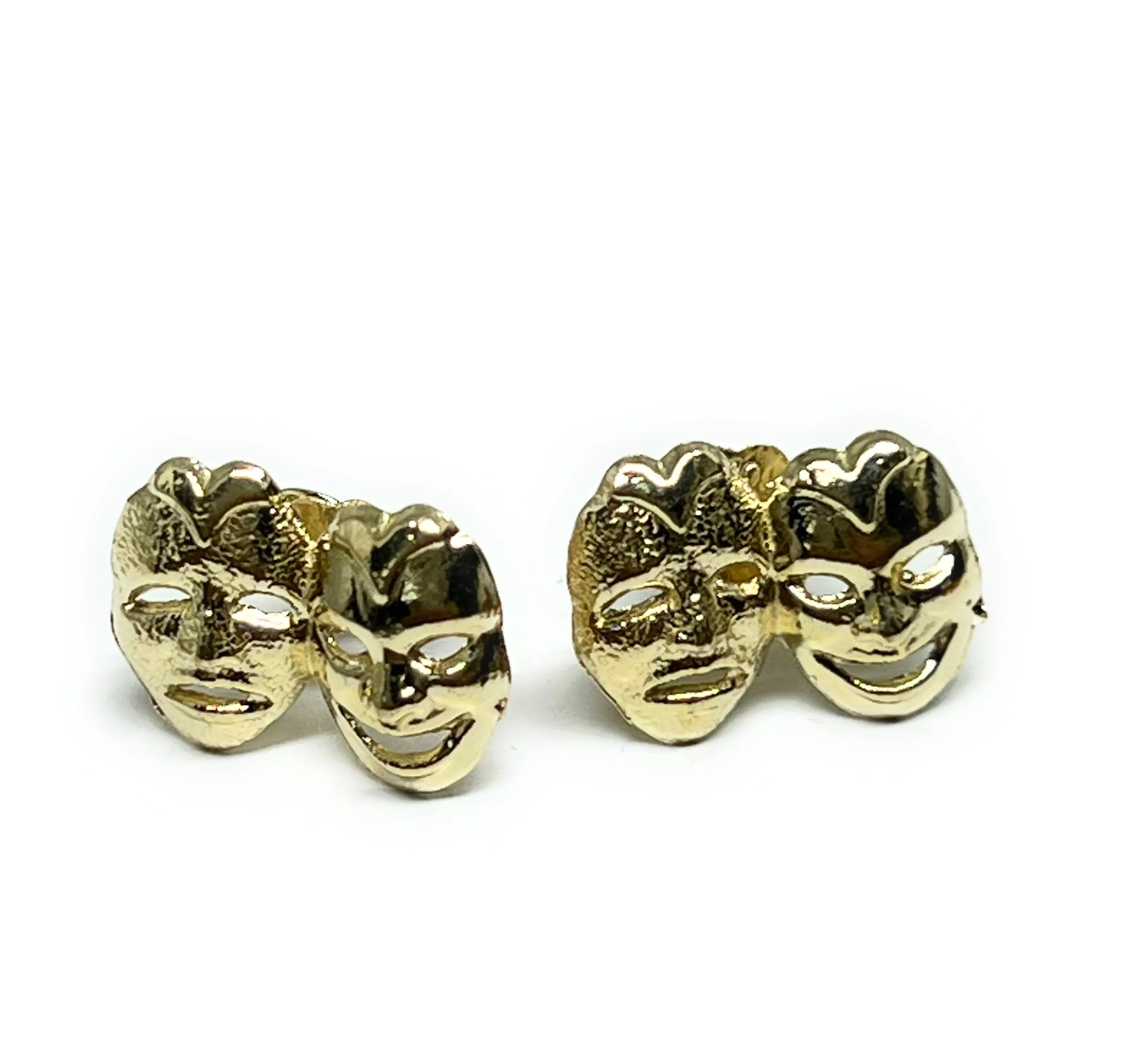 10k Solid Gold SMILE NOW CRY LATER DRAMA FACE Mini Dainty Stud Earrings