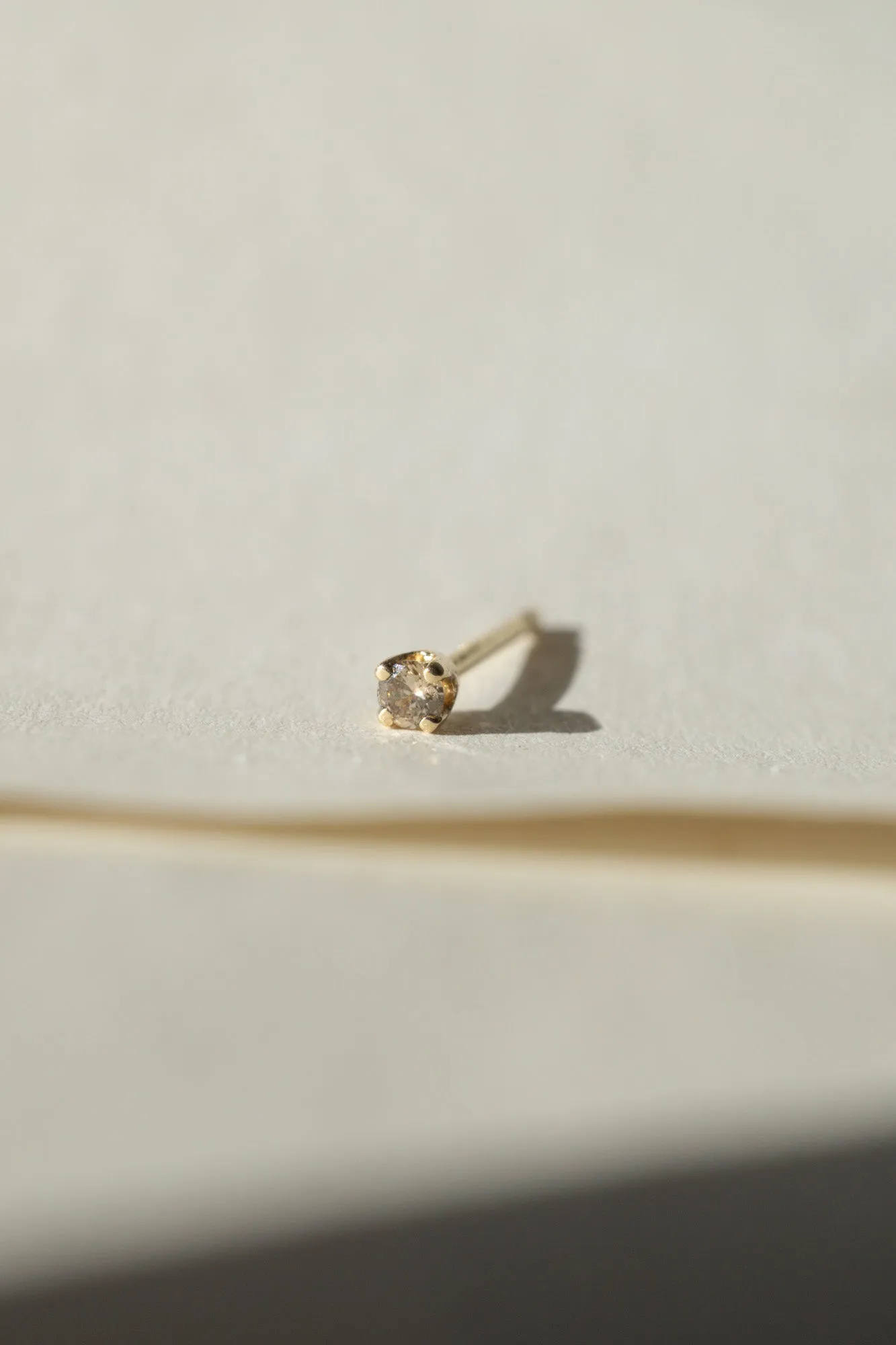 14k Yellow Gold Champagne Diamond Solo Stud Earring / 2mm