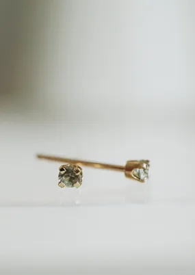 14k Yellow Gold Green Sapphire Solo Stud Earring / 2mm