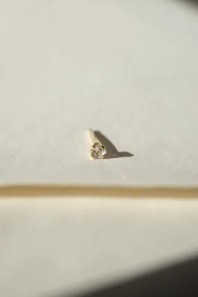 14k Yellow Gold White Sapphire Solo Stud Earring / 2mm