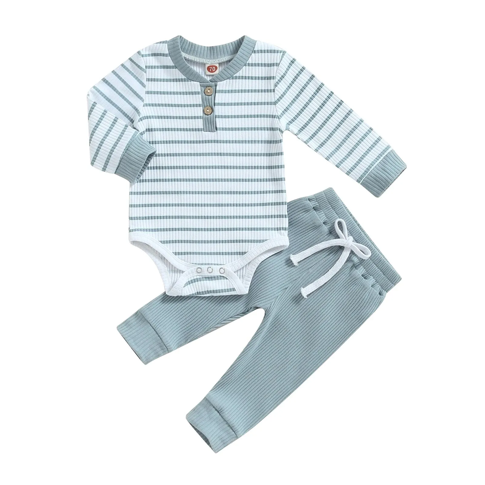 2 Pieces Set Baby Boys Striped Rompers And Solid Color Pants Wholesale 231130322