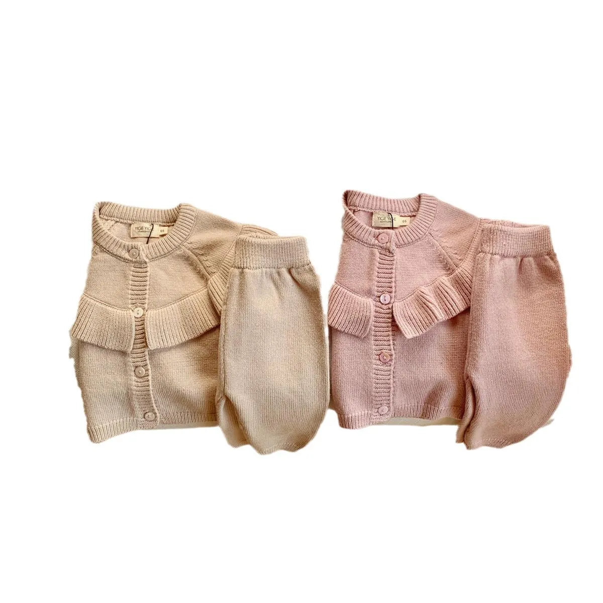 2 Pieces Set Baby Girls Solid Color Cardigan And Pants Wholesale 231019219