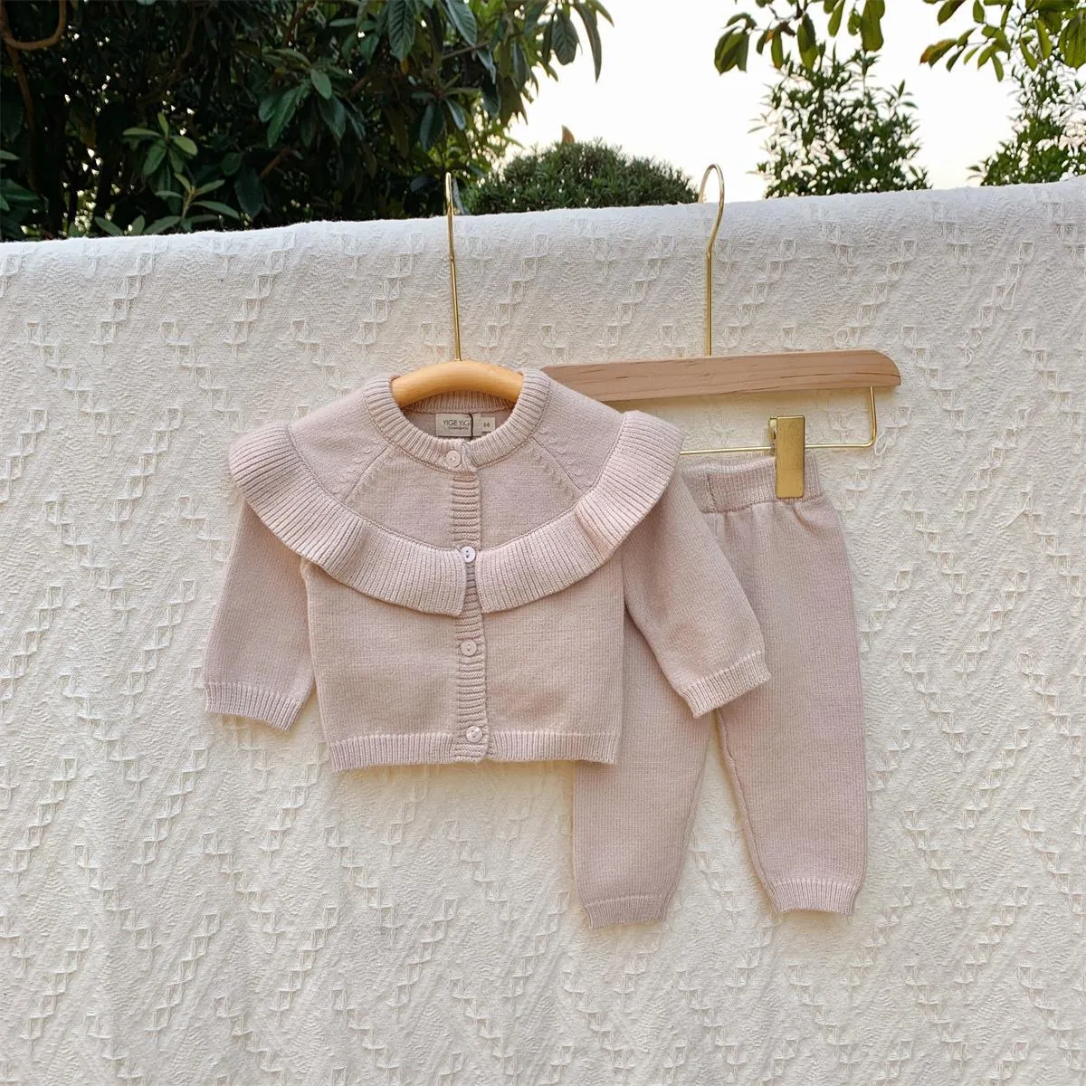 2 Pieces Set Baby Girls Solid Color Cardigan And Pants Wholesale 231019219