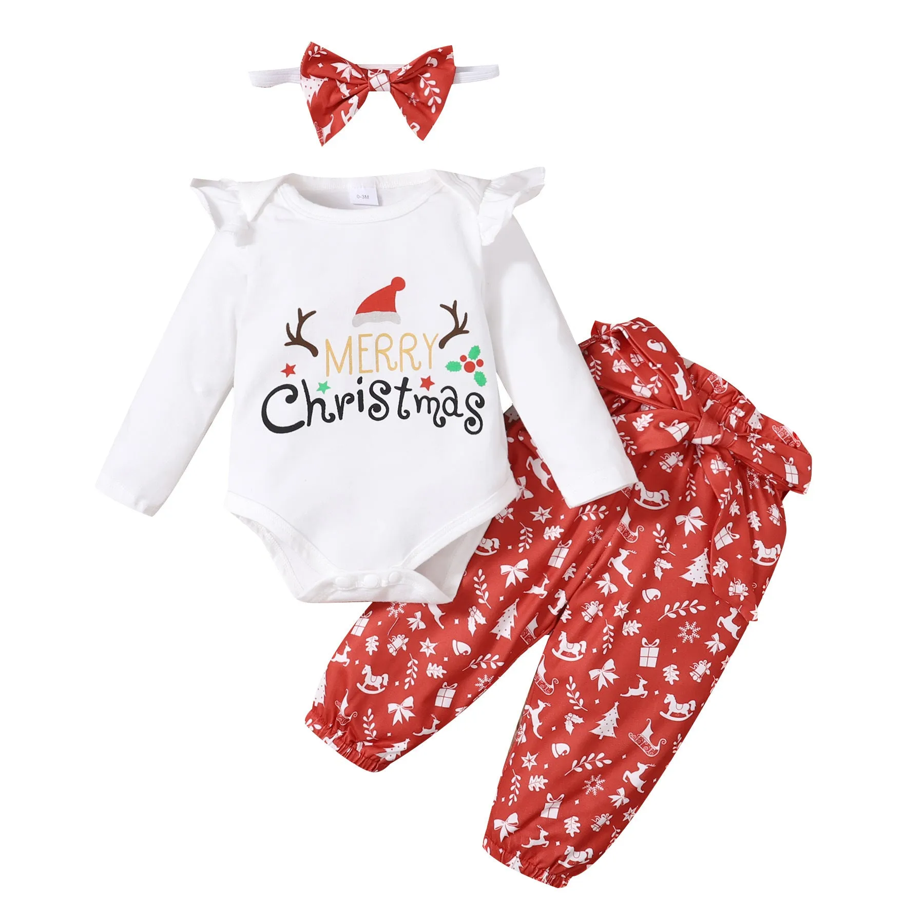 2 Pieces Set Baby Kid Girls Christmas Letters Print Rompers And Cartoon Pants Wholesale 23101515