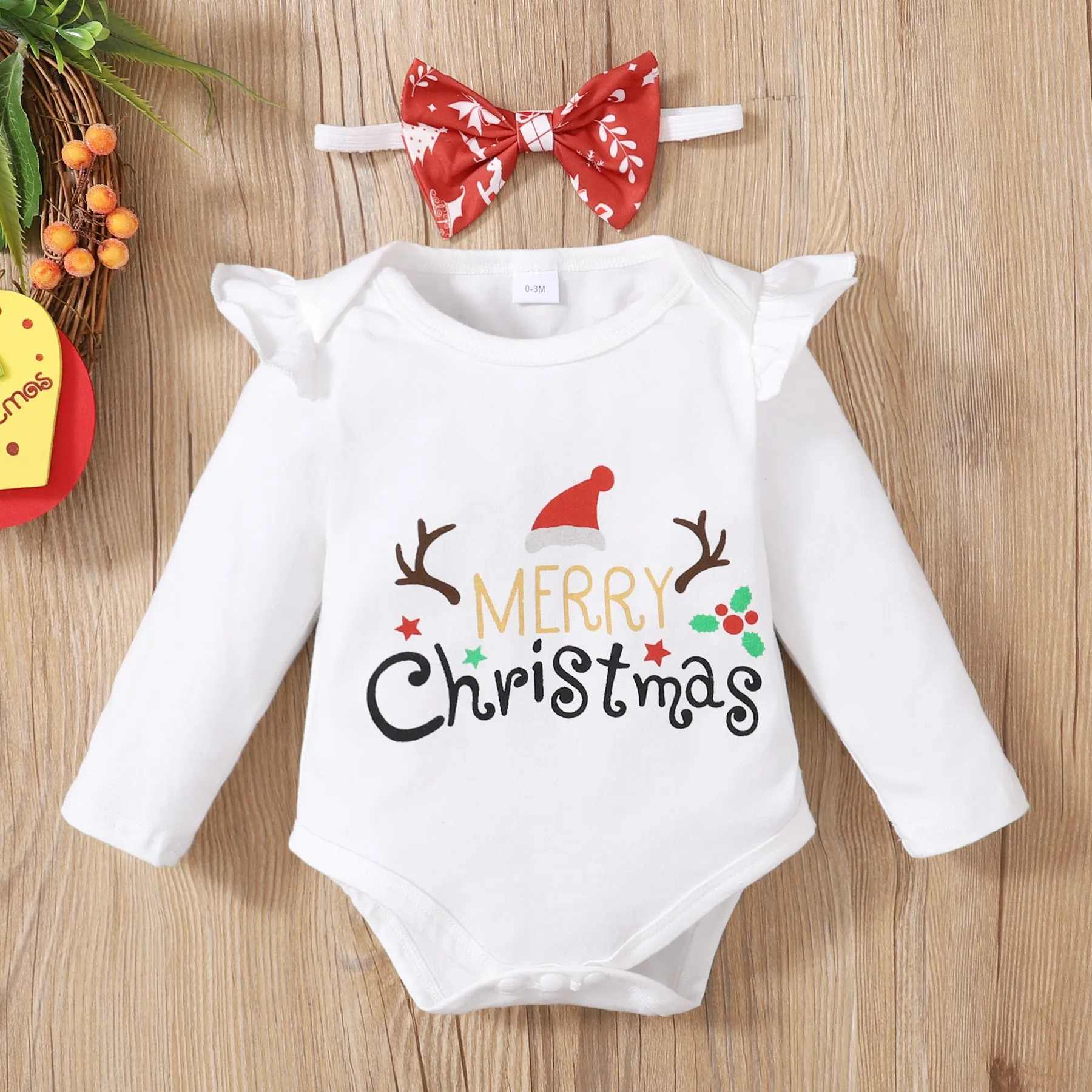 2 Pieces Set Baby Kid Girls Christmas Letters Print Rompers And Cartoon Pants Wholesale 23101515