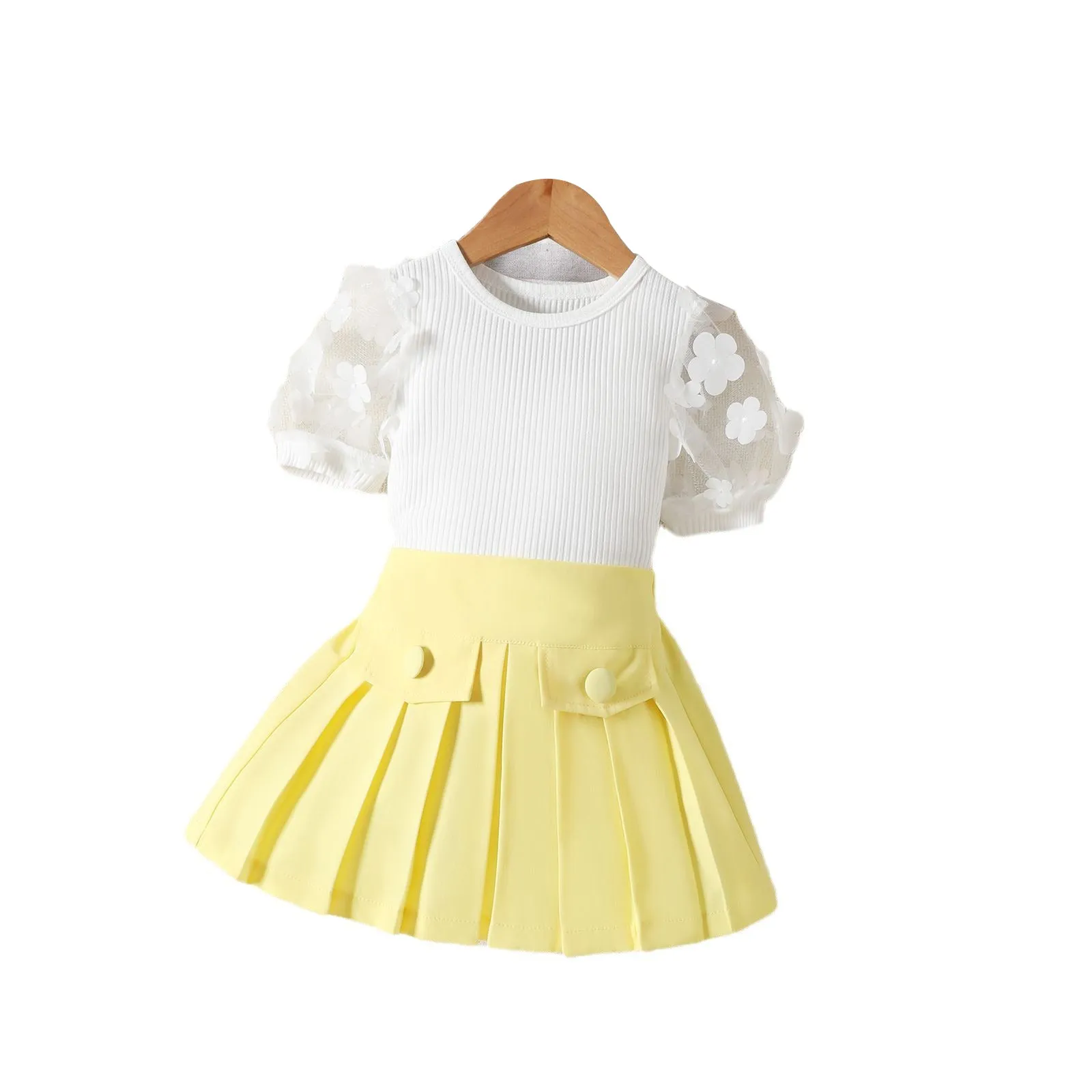 2 Pieces Set Baby Kid Girls Solid Color Tops And Skirts Wholesale 24011151