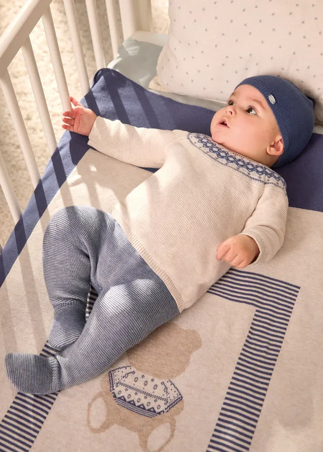 2509- Knit leg warmer set for newborn boy - Winterblue