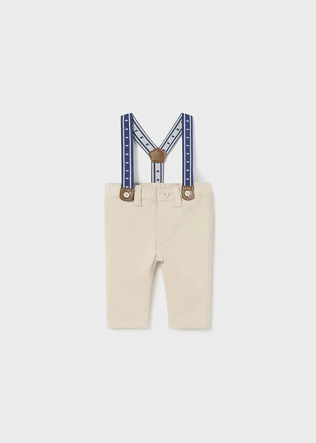 2515- Long trousers with suspenders for newborn boy - Stone