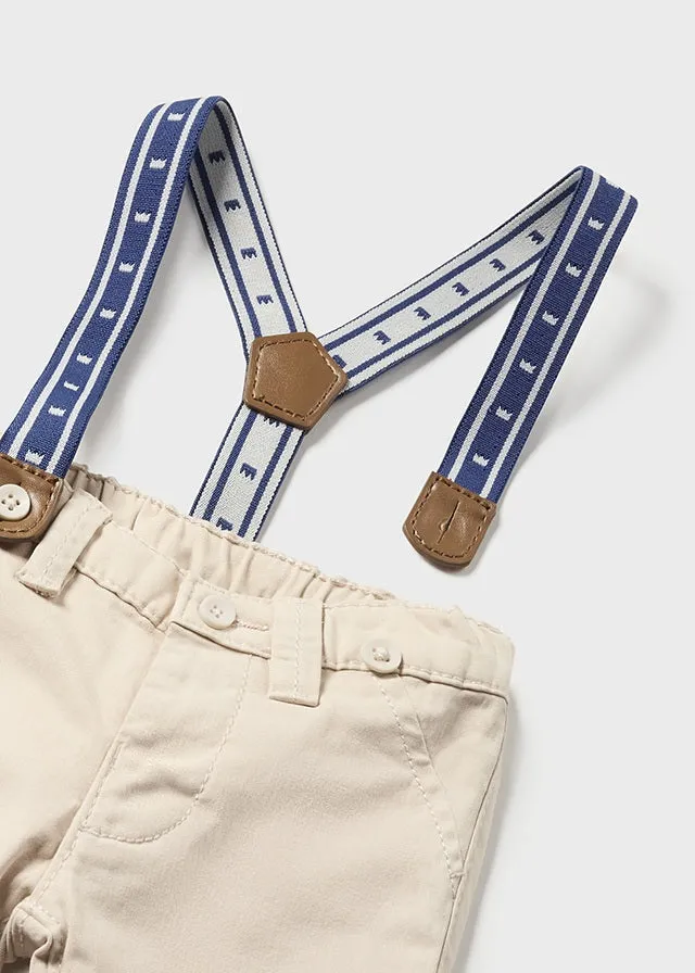 2515- Long trousers with suspenders for newborn boy - Stone