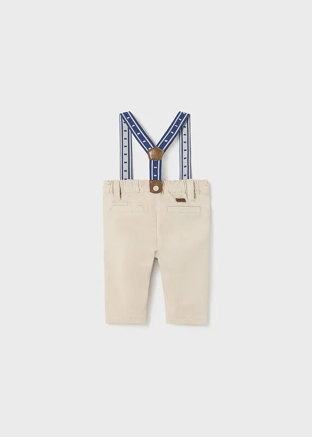 2515- Long trousers with suspenders for newborn boy - Stone