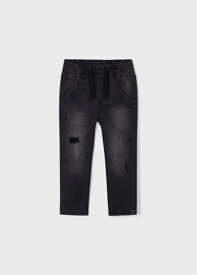 4513- Ripped denim cargo pants for boy - Dark Grey