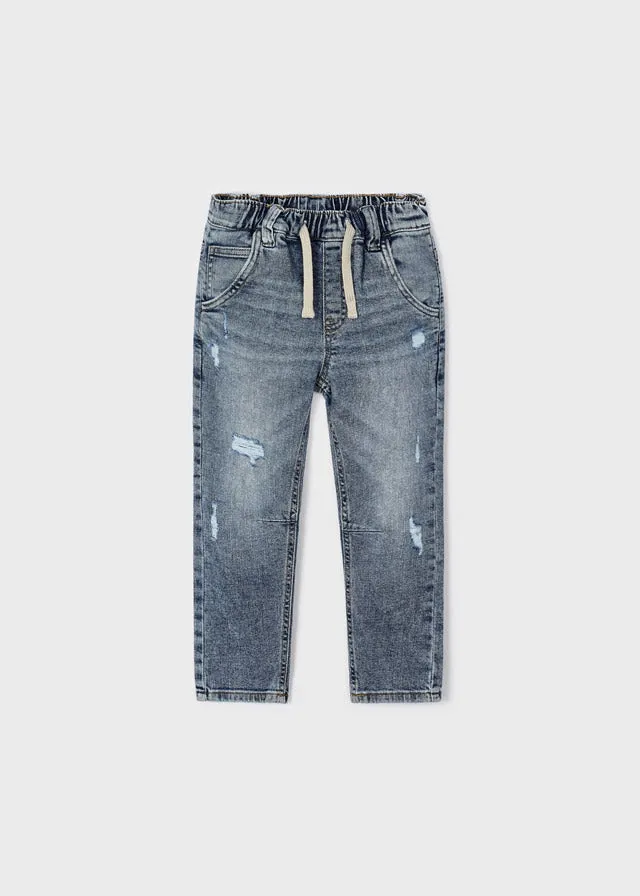 4513- Ripped denim cargo pants for boy - Dirty blue