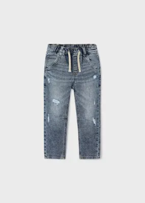 4513- Ripped denim cargo pants for boy - Dirty blue