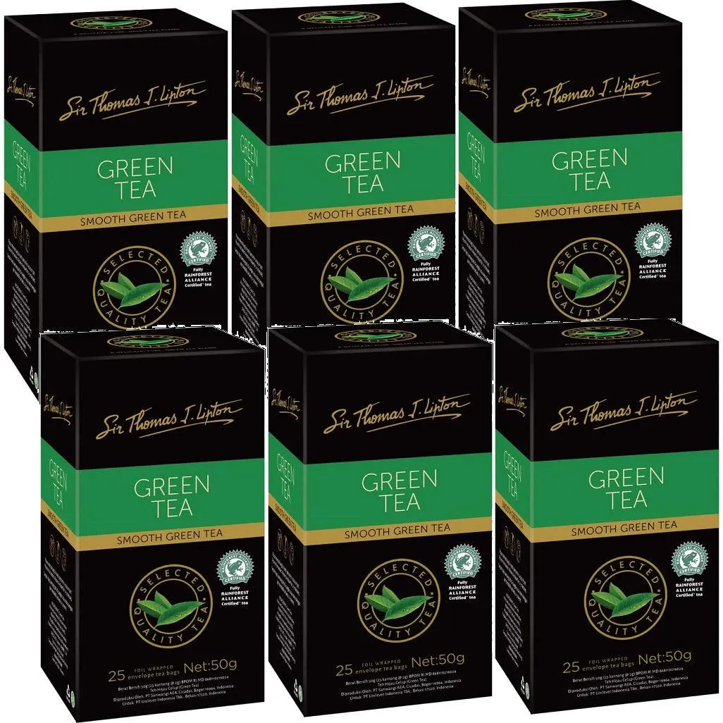 6 Pack Sir Thomas Lipton Teabags Green Tea 25 Bags