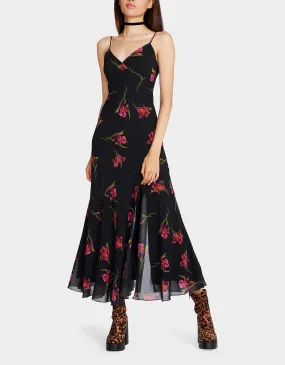 ADDISON MIDI DRESS ORCHID PRINT BLACK