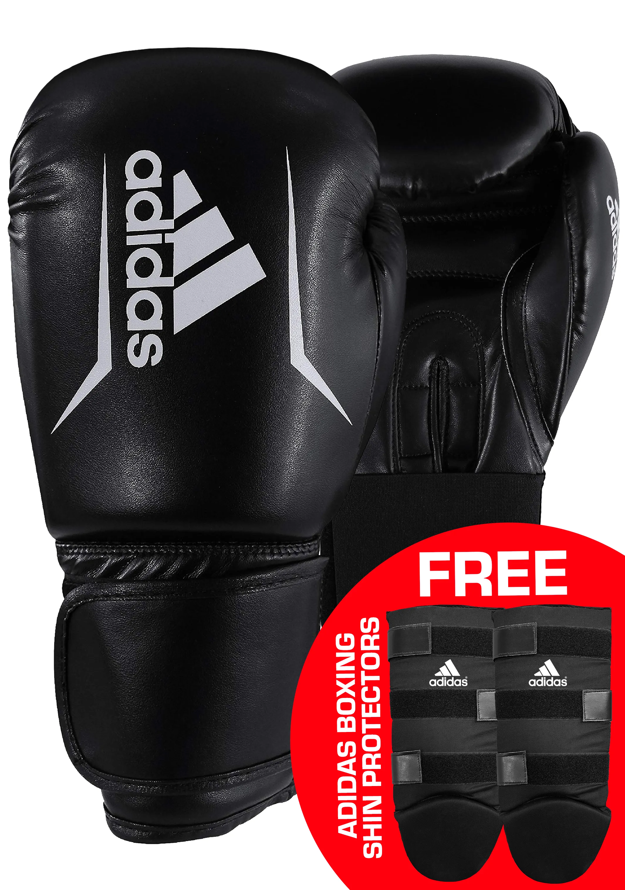 Adidas Speed 50 Boxing Glove Black 16oz with FREE Adidas Shin Protectors  ADISBG50