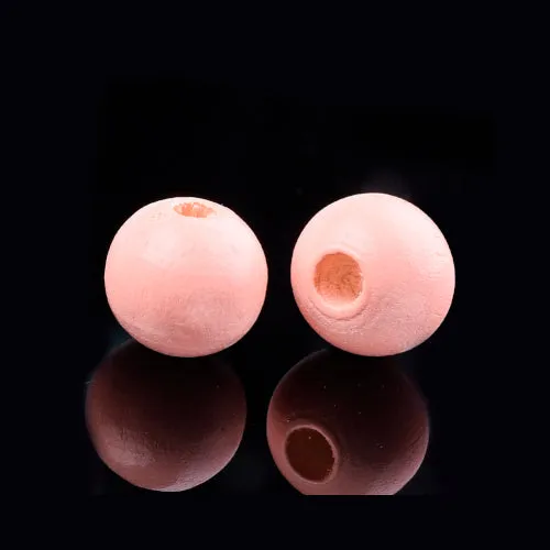 Beads, Wood, Natural, Round, Painted, Light Pink, 10mm