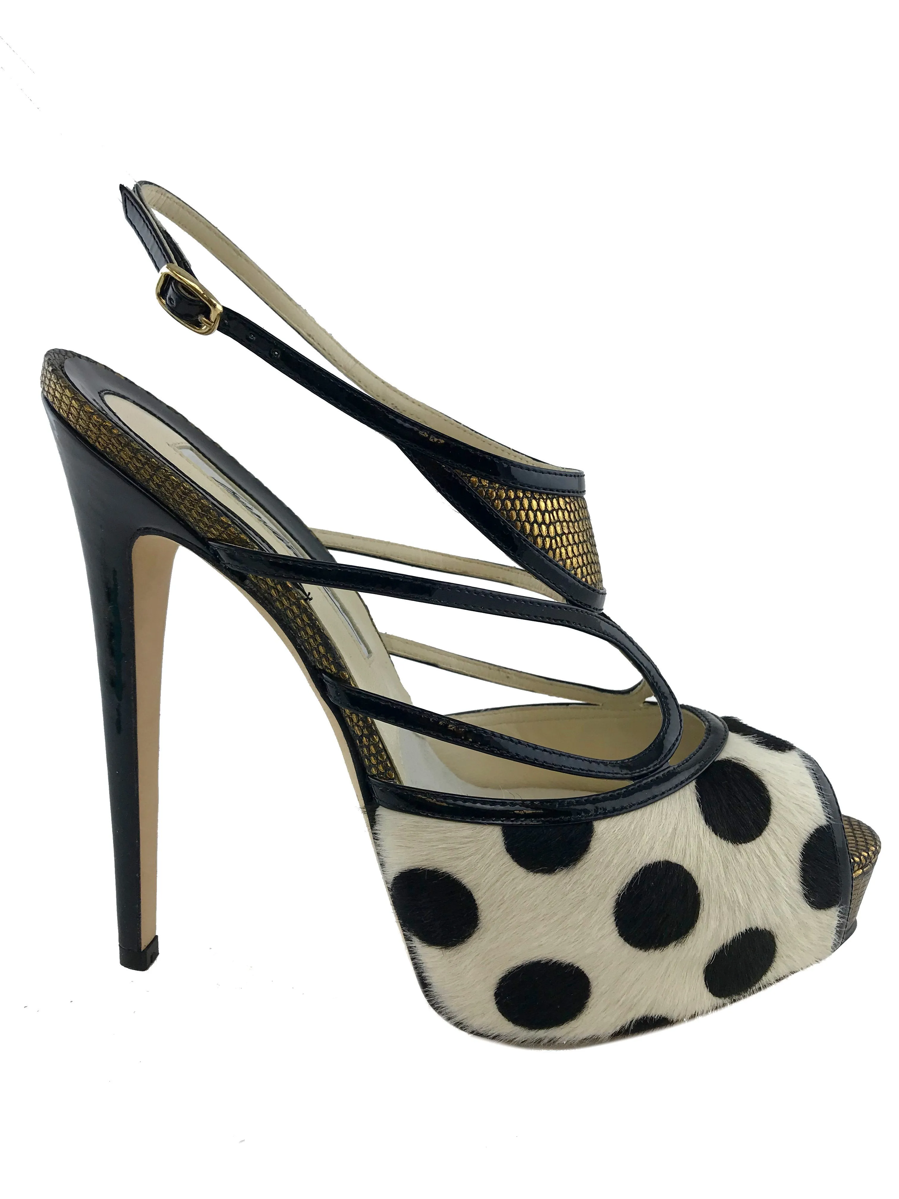 Brian Atwood Aura Polka-Dot Calf Hair Sandals Size 9.5