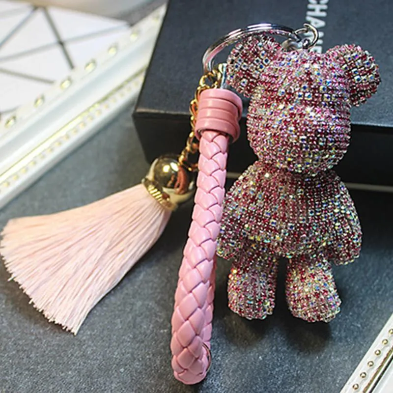 Cartoon Gloomy Bear Keychain Car Tassel with Rhinestone for Bags