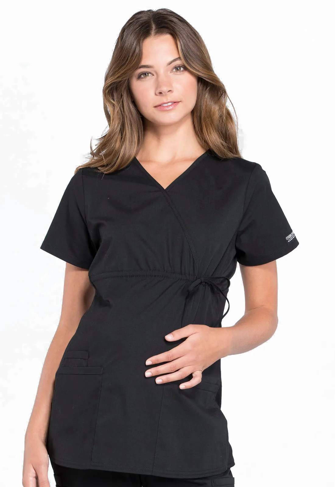 Cherokee Professionals Mock Wrap Maternity Top  in Black