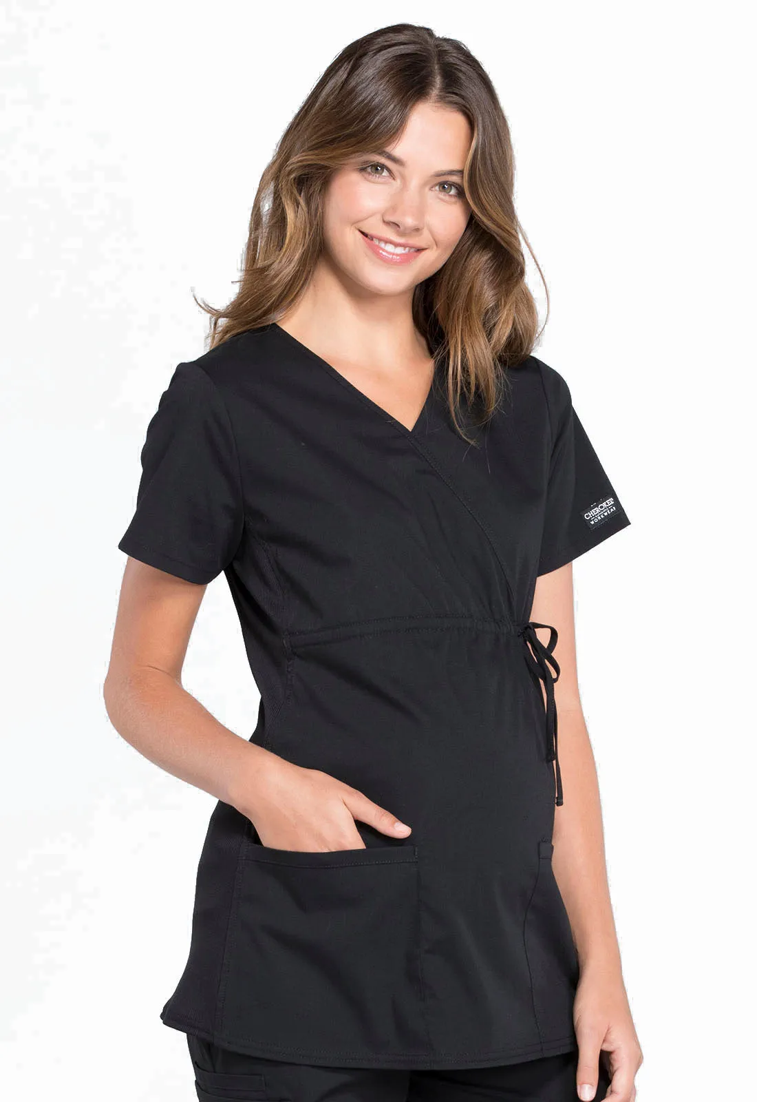 Cherokee Professionals Mock Wrap Maternity Top  in Black