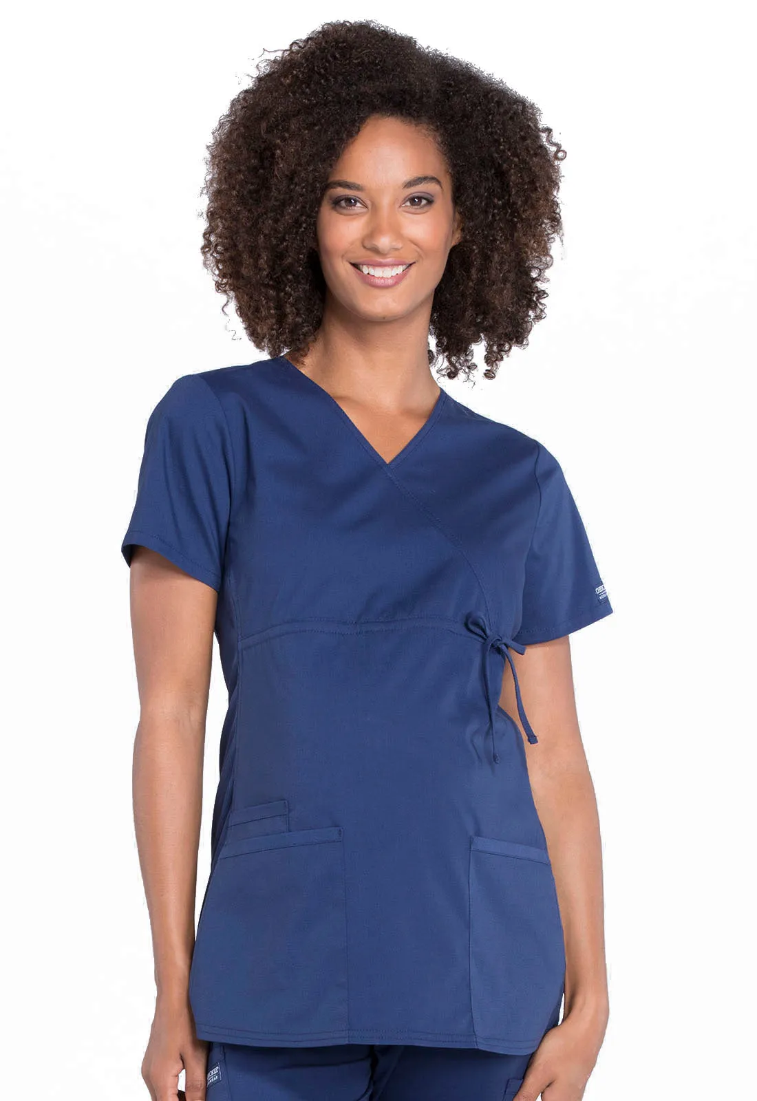 Cherokee Professionals Mock Wrap Maternity Top  in Navy