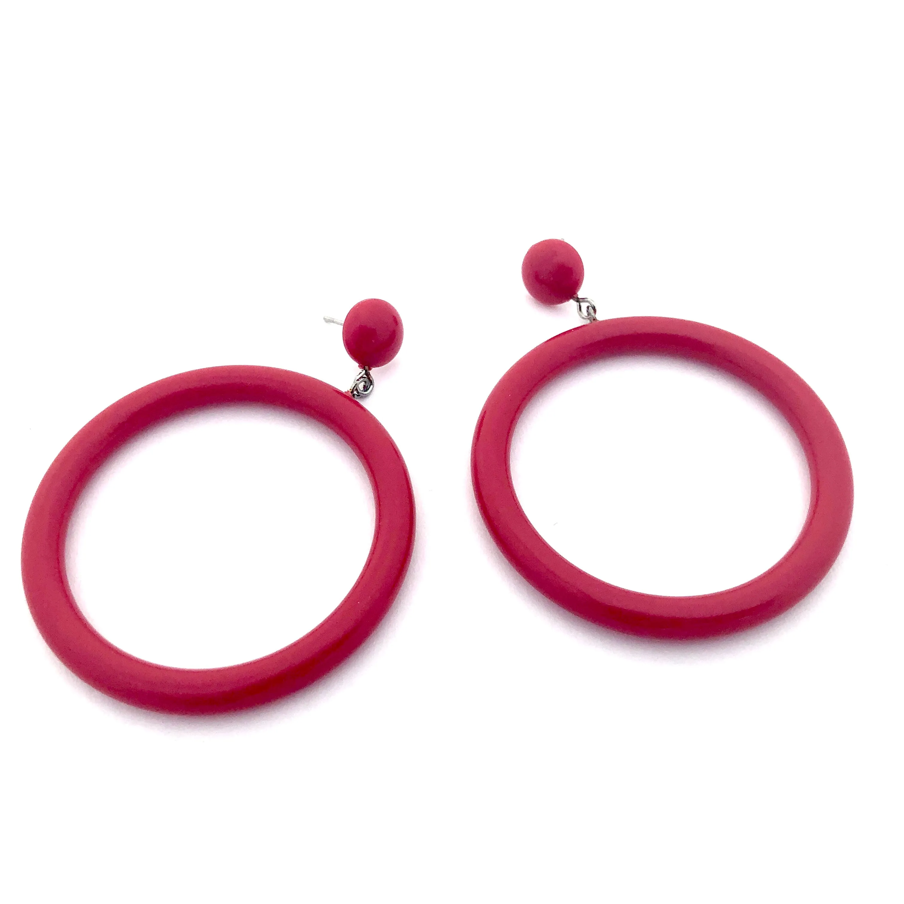 Cherry Red Go Go Hoop Donut Drop Earrings