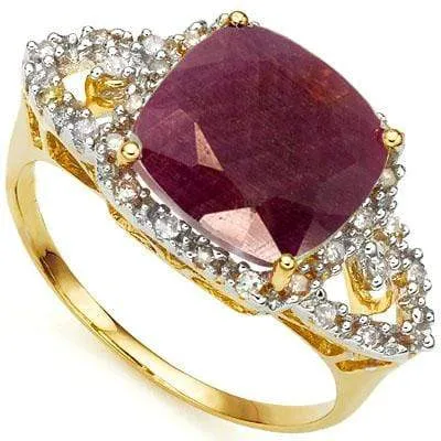 CLASSY 4.05 CARAT TW (31 PCS) GENUINE RUBY & GENUINE DIAMOND 10K SOLID YELLOW GO