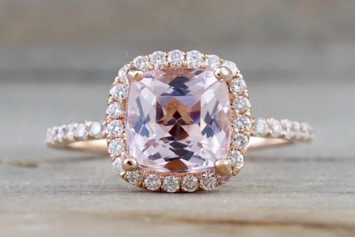 Diamond Cushion Halo Morganite Ring