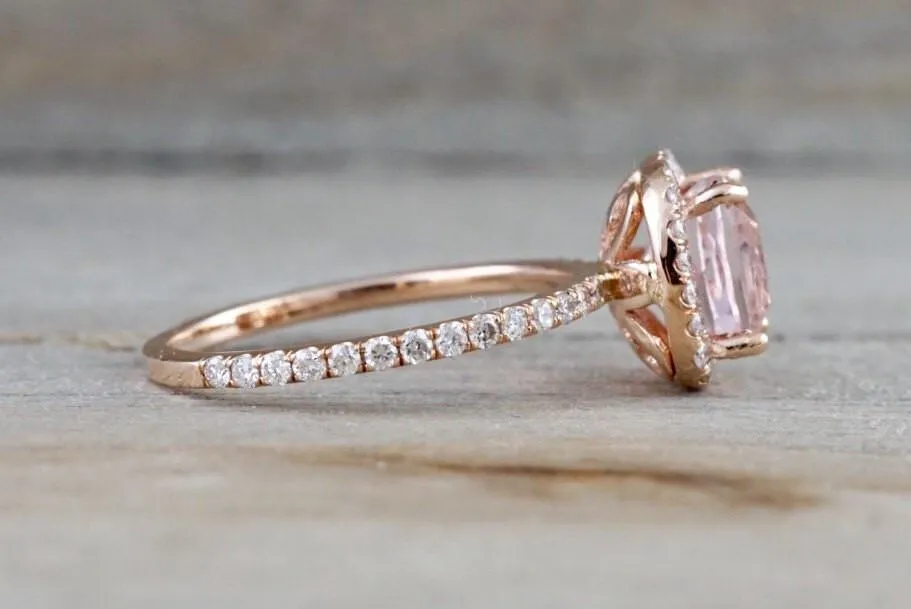 Diamond Cushion Halo Morganite Ring