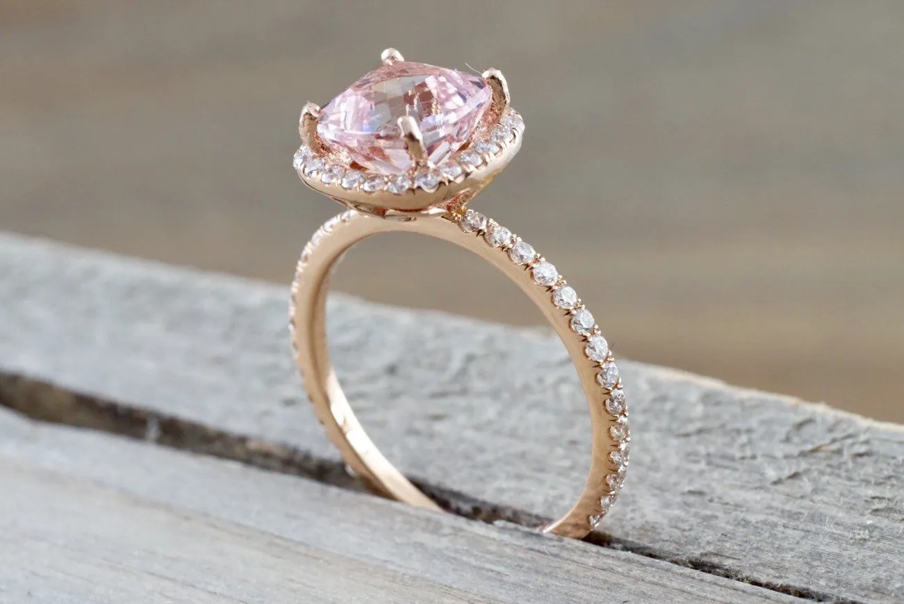 Diamond Cushion Halo Morganite Ring