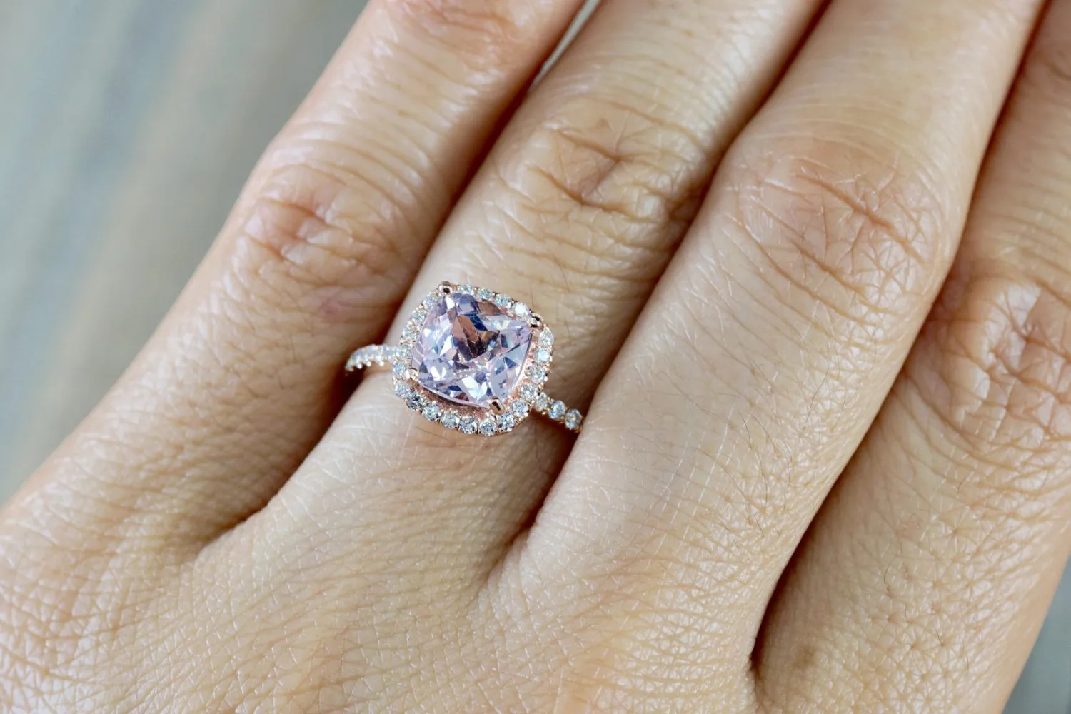 Diamond Cushion Halo Morganite Ring