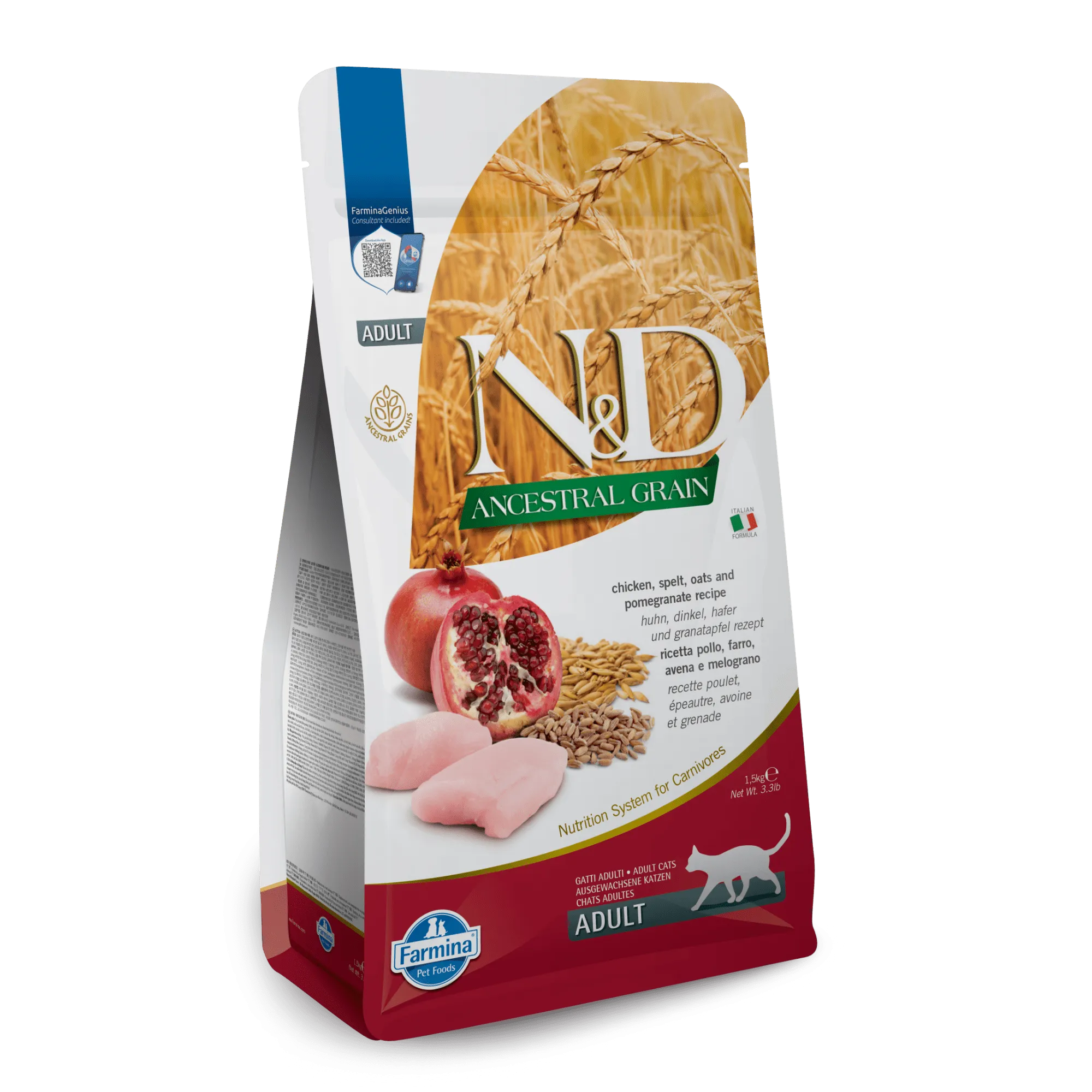 Farmina N&D Ancestral Grain Chicken & Pomegranate Adult Dry Cat Food