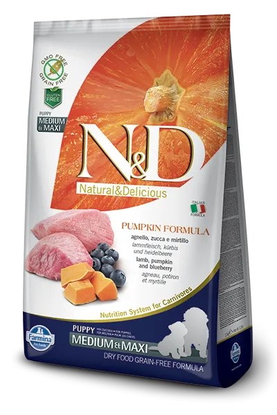 Farmina N&D Pumpkin Grain-Free Lamb & Blueberry Medium & Maxi Breed Puppy Food