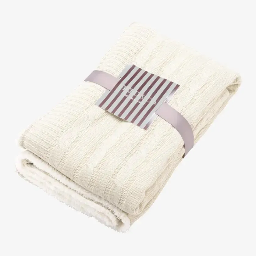 Field & Co Cable Knit Sherpa Blanket, Cream