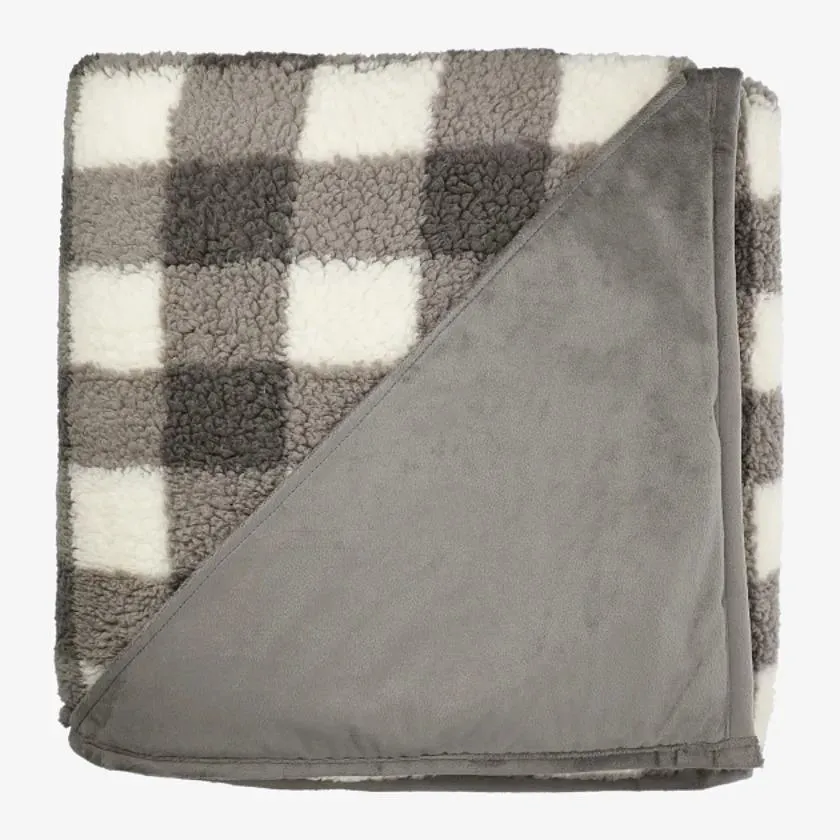 Field & Co Double Sided Plaid Sherpa Blanket 1081-52 White/Grey