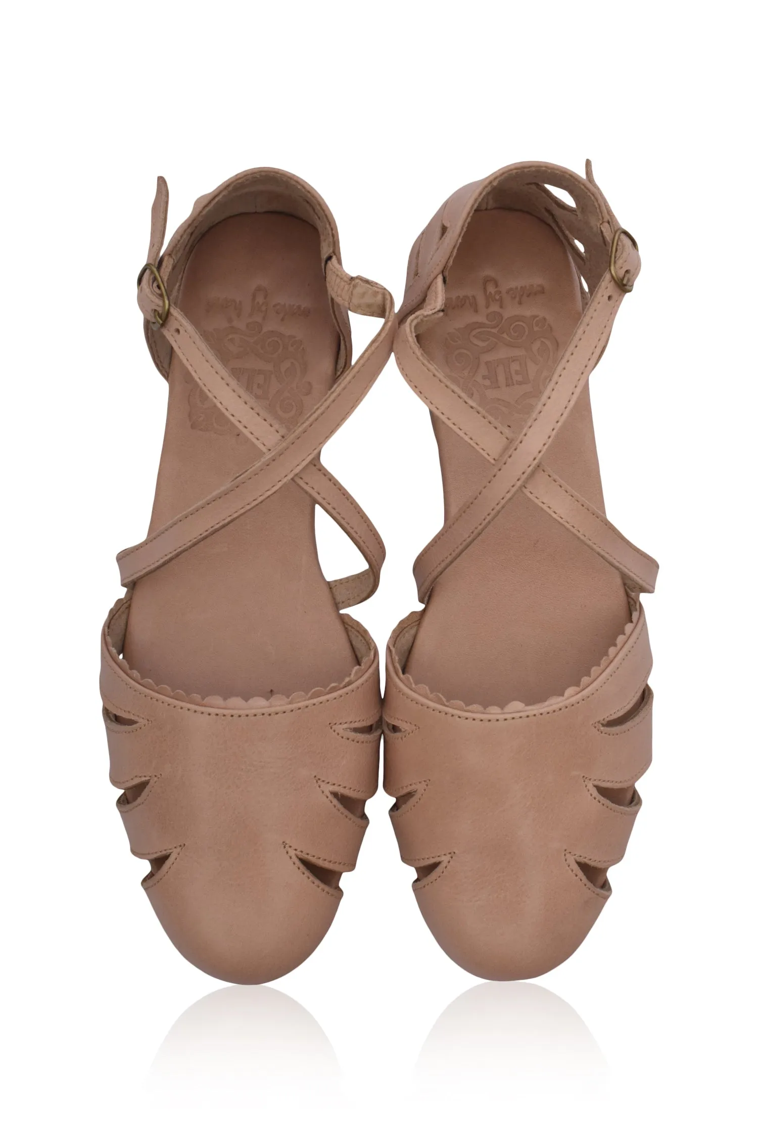 Georgia Cut Out Leather Flats in Vintage Beige