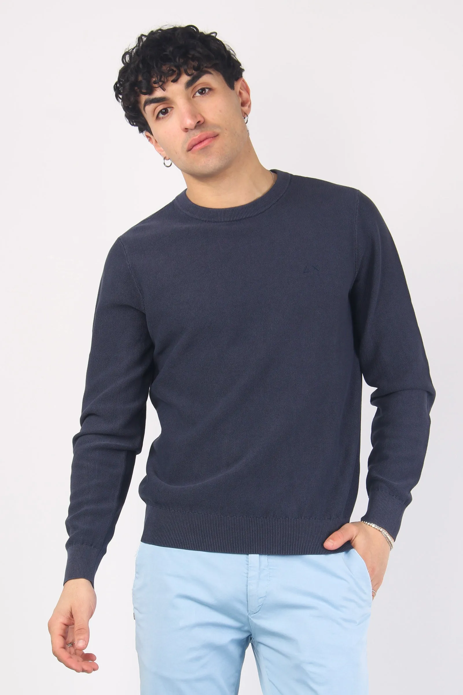 Girocollo Punto Riso Navy Blue