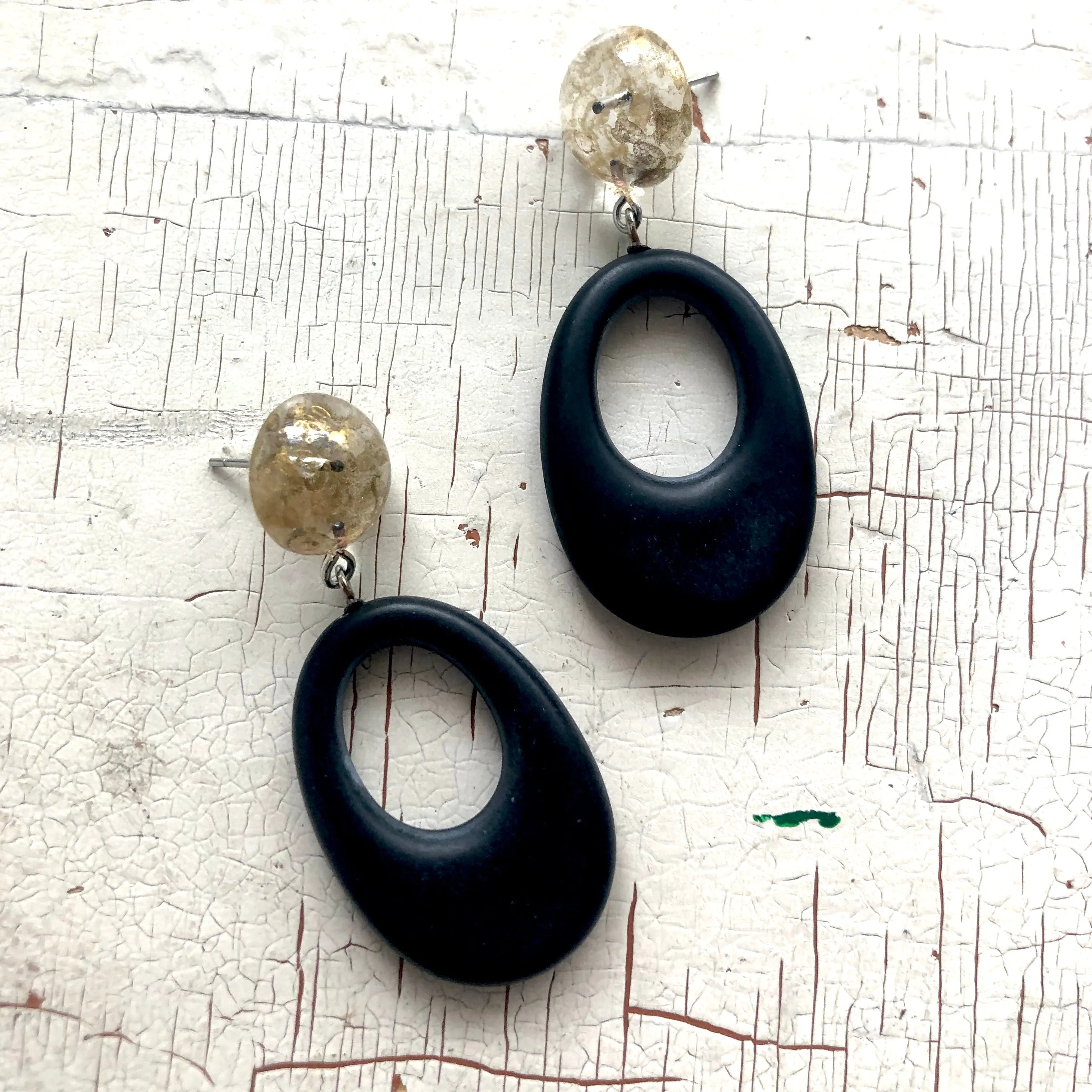 Gold Mercury & Matte Black Go Go Donut Drop Earrings