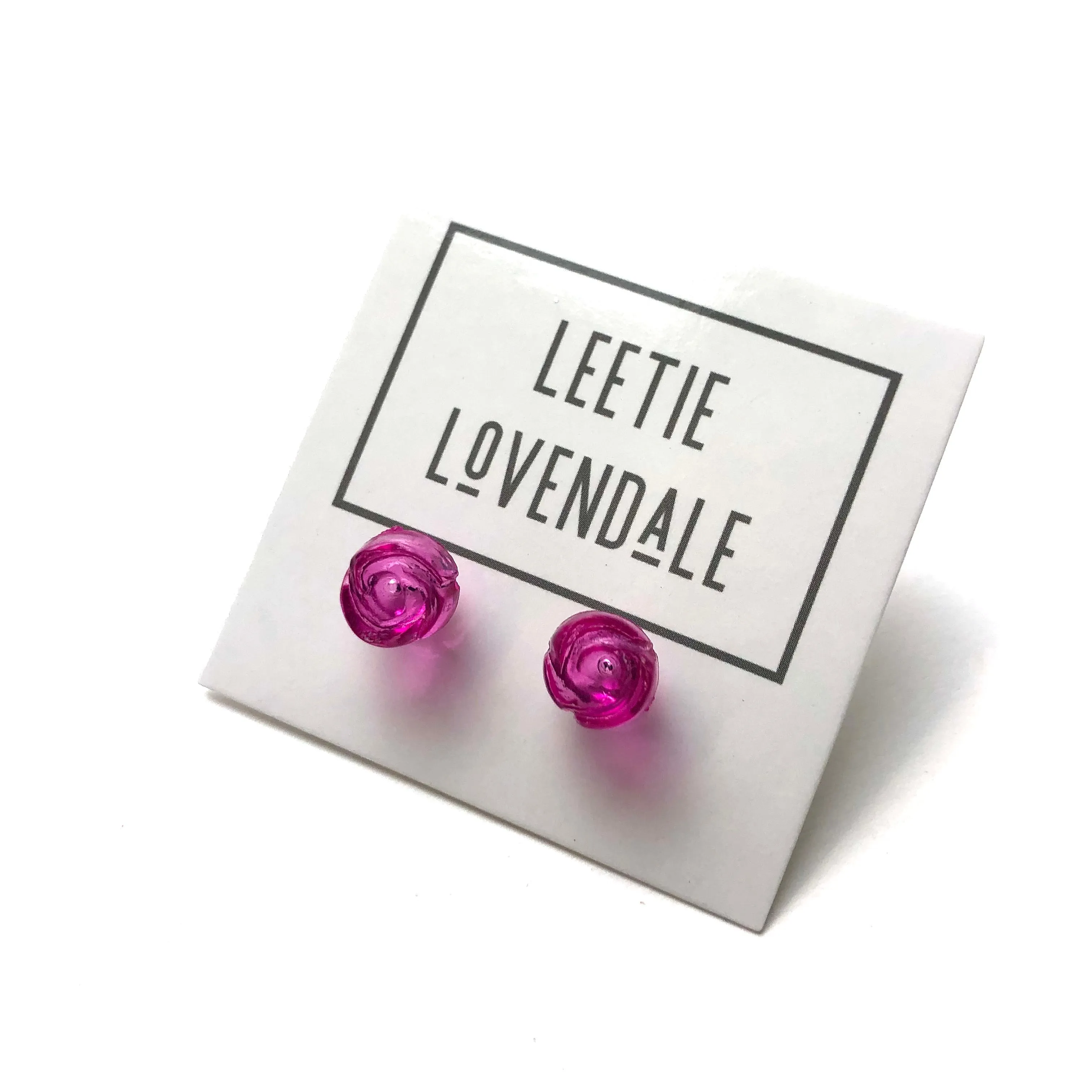 Hot Pink Carved Lucite Rose Stud Earrings