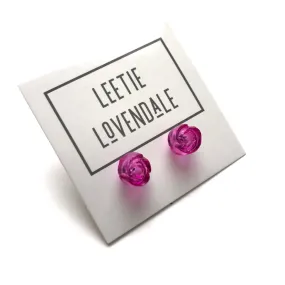 Hot Pink Carved Lucite Rose Stud Earrings