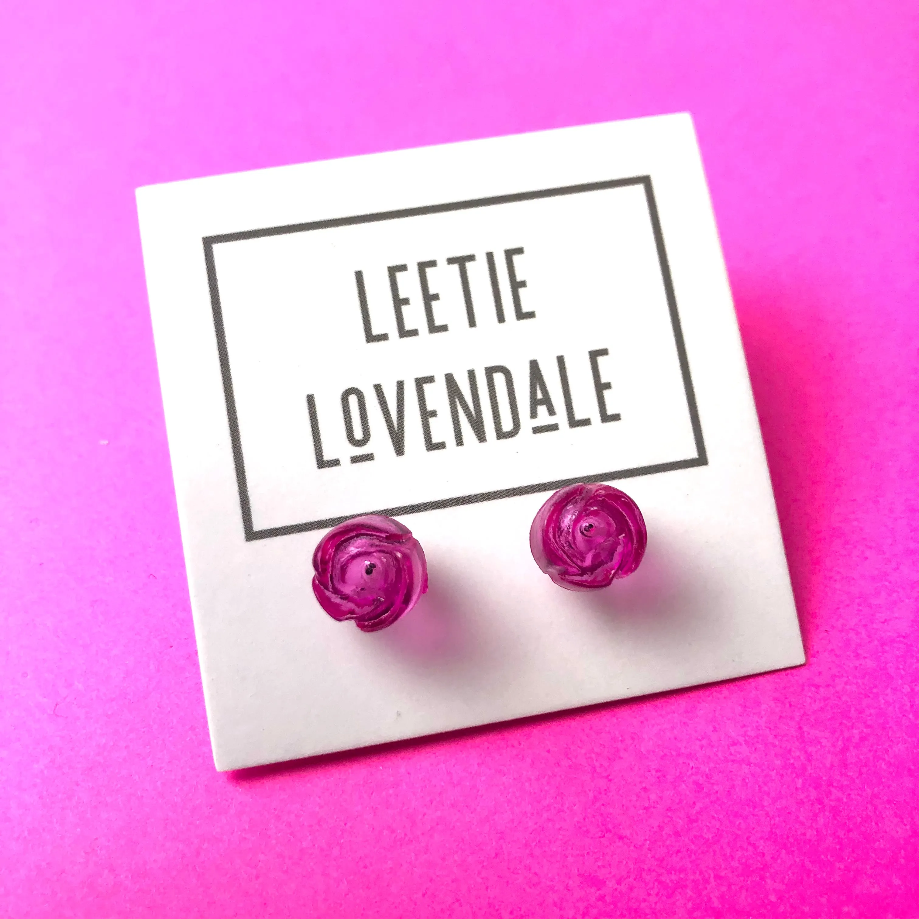 Hot Pink Carved Lucite Rose Stud Earrings