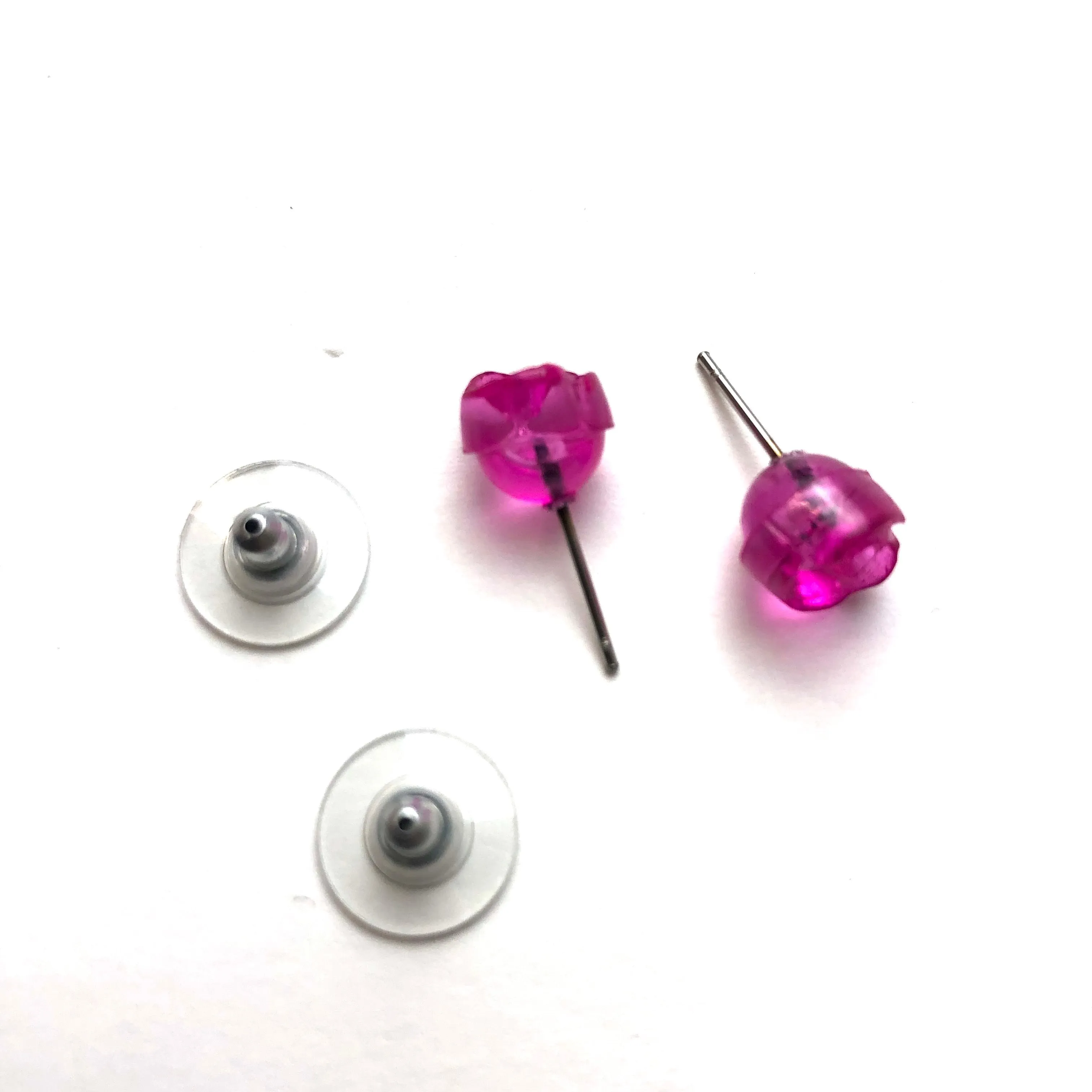 Hot Pink Carved Lucite Rose Stud Earrings