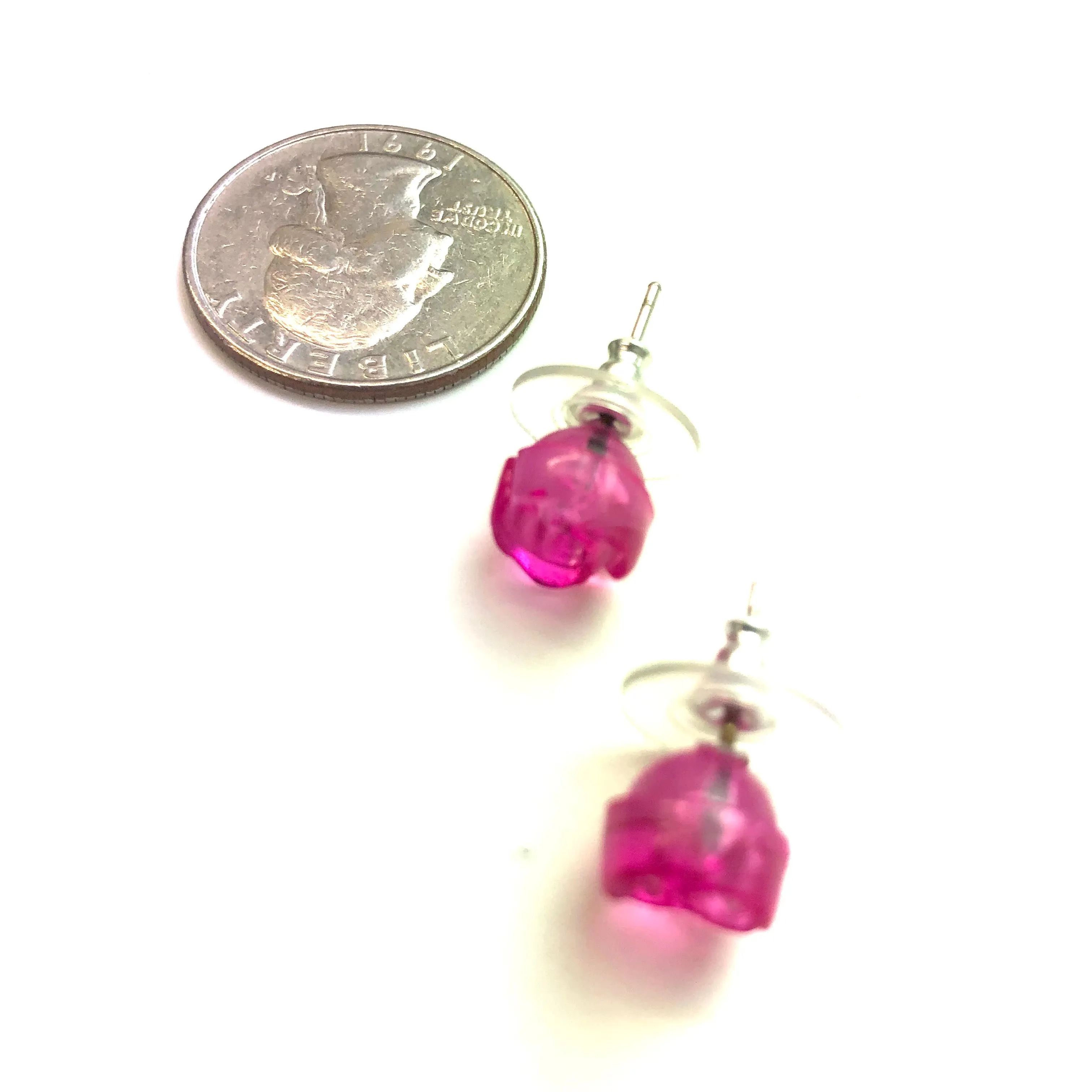 Hot Pink Carved Lucite Rose Stud Earrings