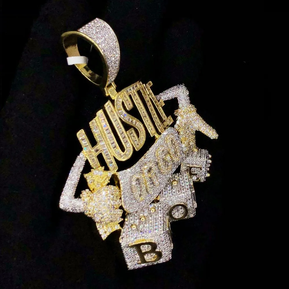 Hustle or Go Broke Dice VVS CZ Hip Hop Bling Pendant