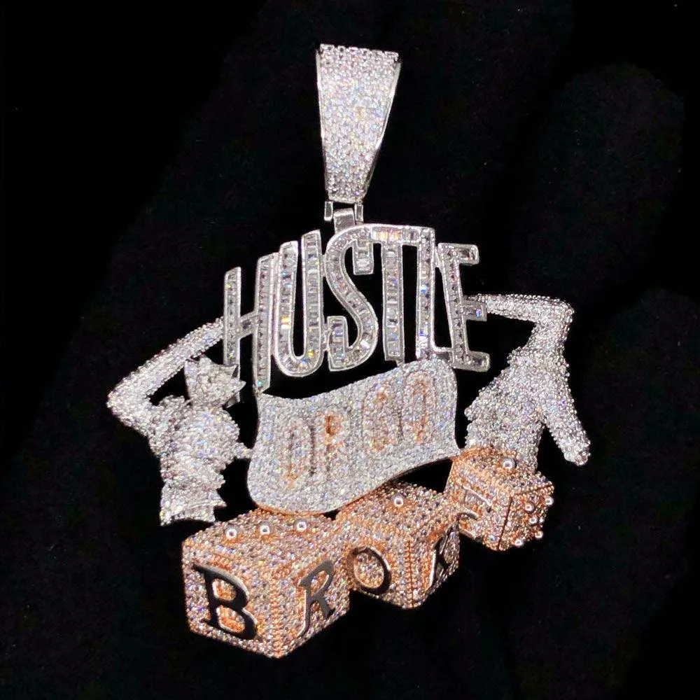 Hustle or Go Broke Dice VVS CZ Hip Hop Bling Pendant