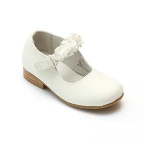 L'Amour Girls P604 White Flats with Rosettes