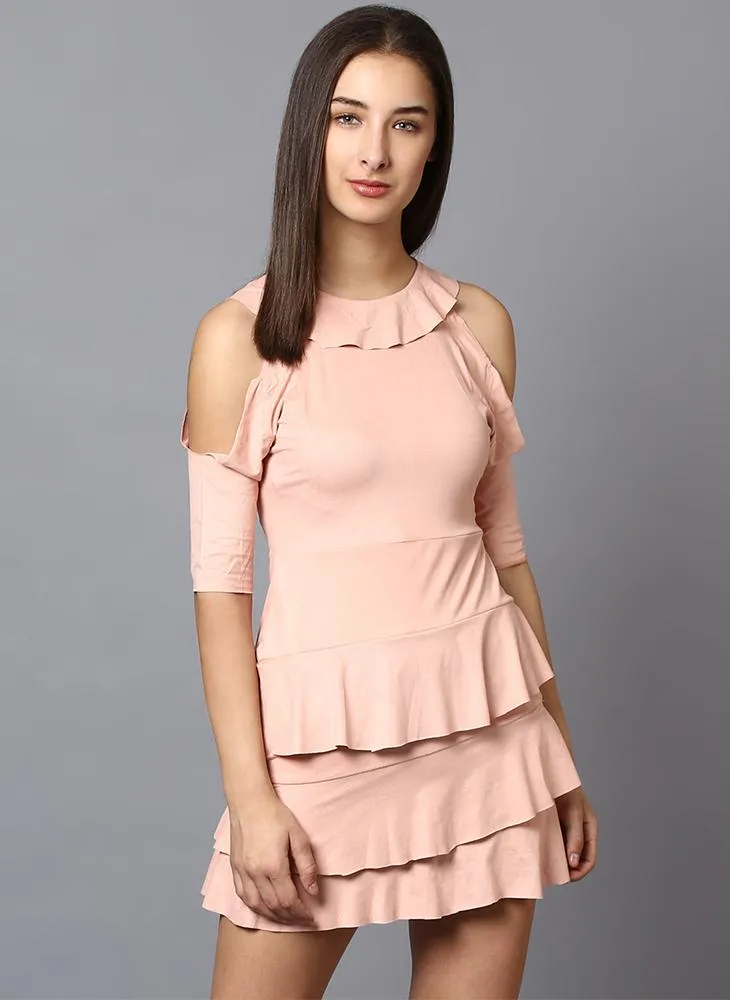 Light Pink Suede Frill Dress