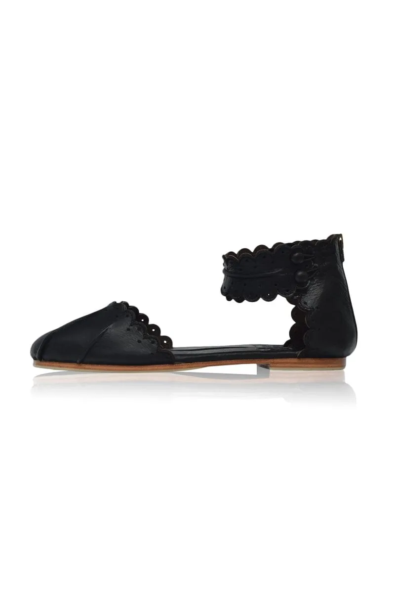 Love Bird Leather Flats in Black